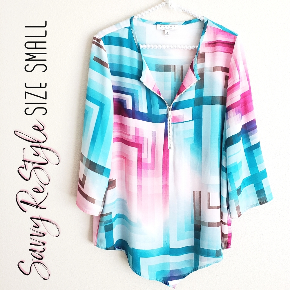 🎉HP🎉Abstract Watercolor Pink + Blue Top